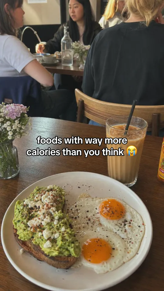 Slideshow slide over a breakfast photo: foods with way more calories than you think